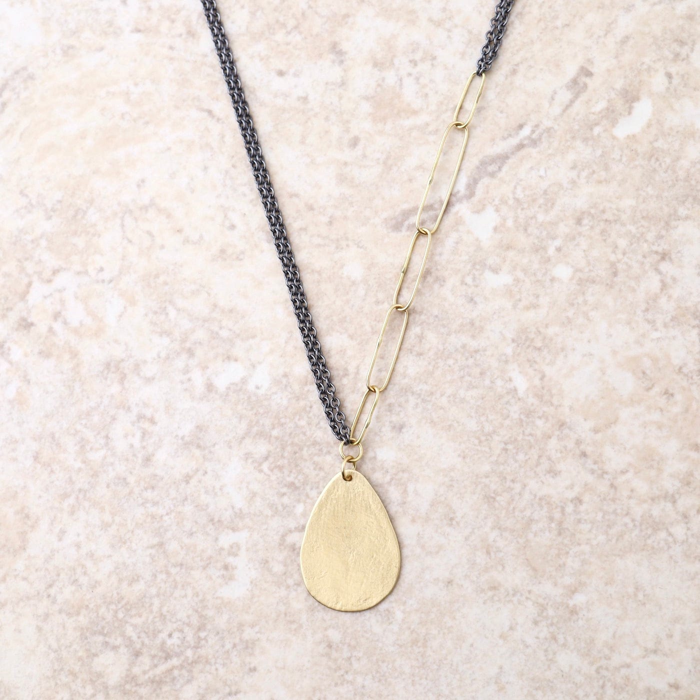 Load image into Gallery viewer, NKL-18K Small 18k Parchment Teardrop with Paperclip Links Necklace
