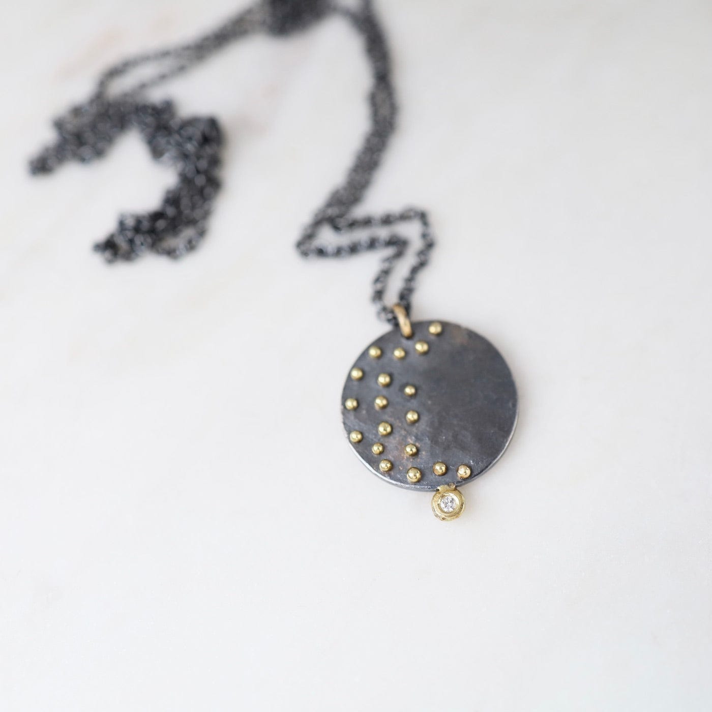 NKL-18K Stardust Necklace - Oxidized Silver & 18k Gold Kinetic Dots