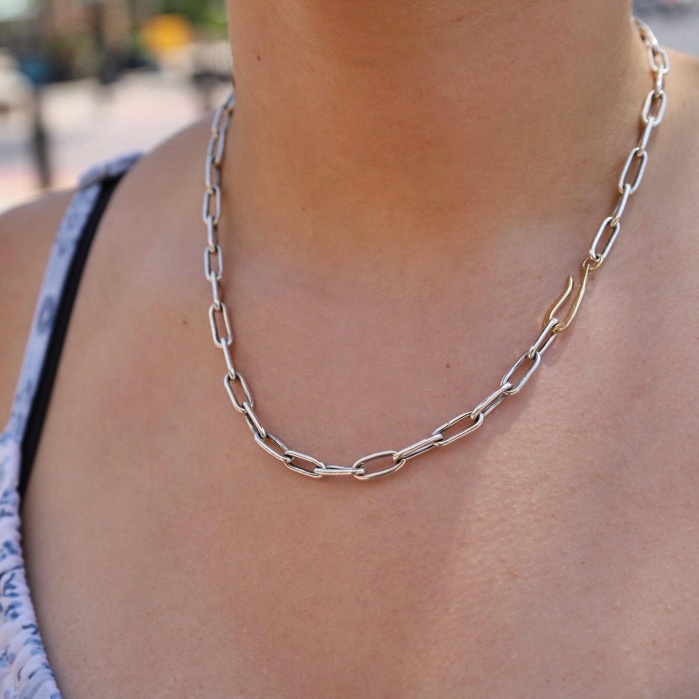 NKL-18K Sterling Silver Handmade Chain Necklace + 18K Clasp