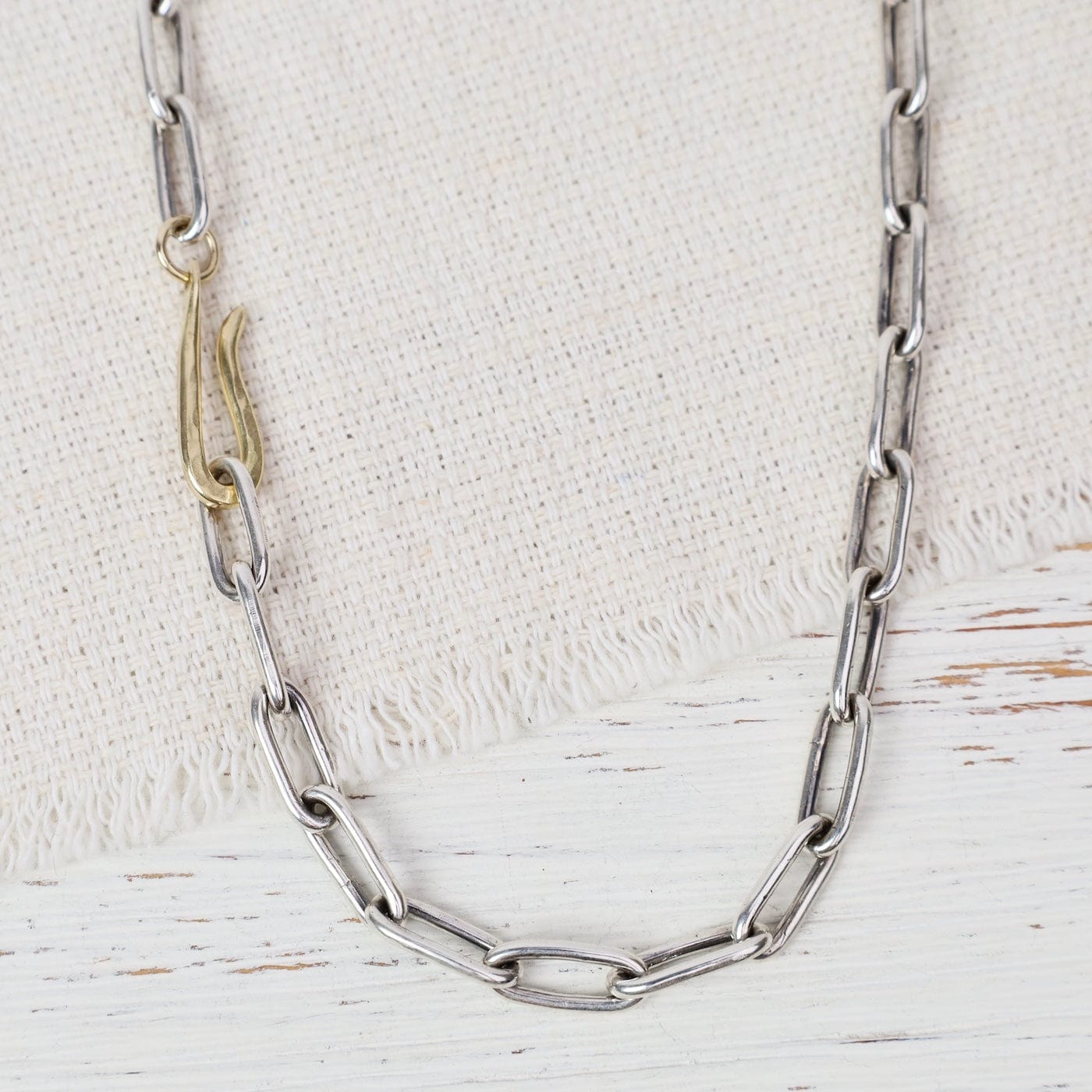 NKL-18K Sterling Silver Handmade Chain Necklace + 18K Clasp