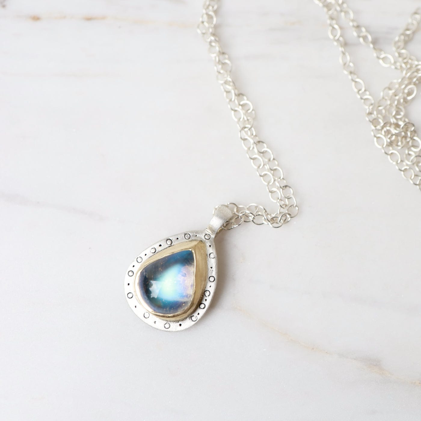 NKL-18K Two Tone Moonstone Teardrop Pendant Necklace