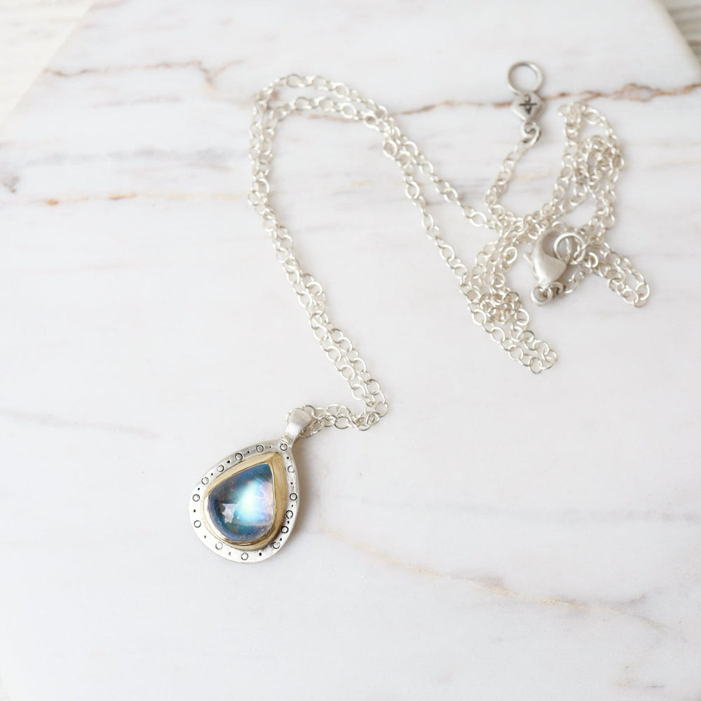 
                  
                    NKL-18K Two Tone Moonstone Teardrop Pendant Necklace
                  
                