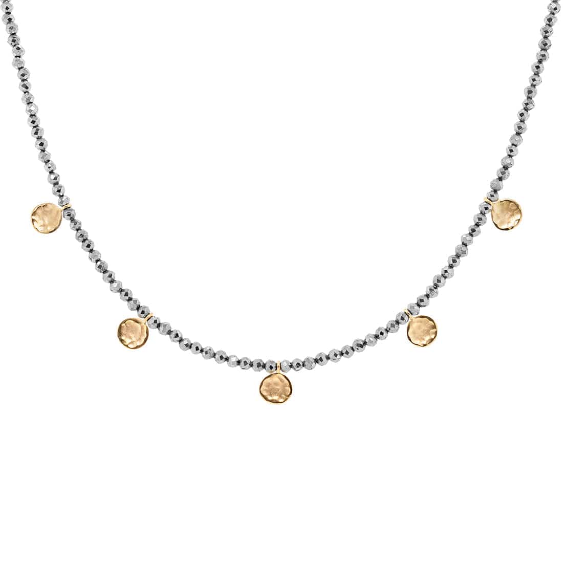 NKL-18K `Wrap` Hematite Gemstone Mini Hammered Disc Statio