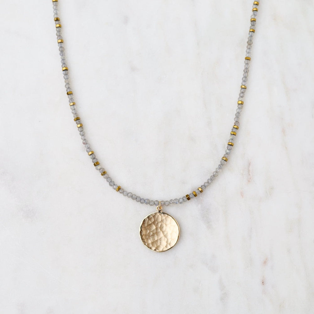 NKL-18K 'Wrap' Labradorite Gemstone Large Hammered Disc Necklace