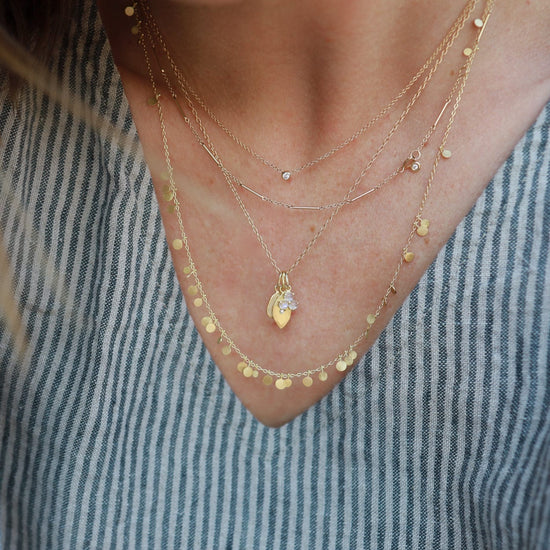 NKL-18K Yellow Gold Long Random Dots Necklace
