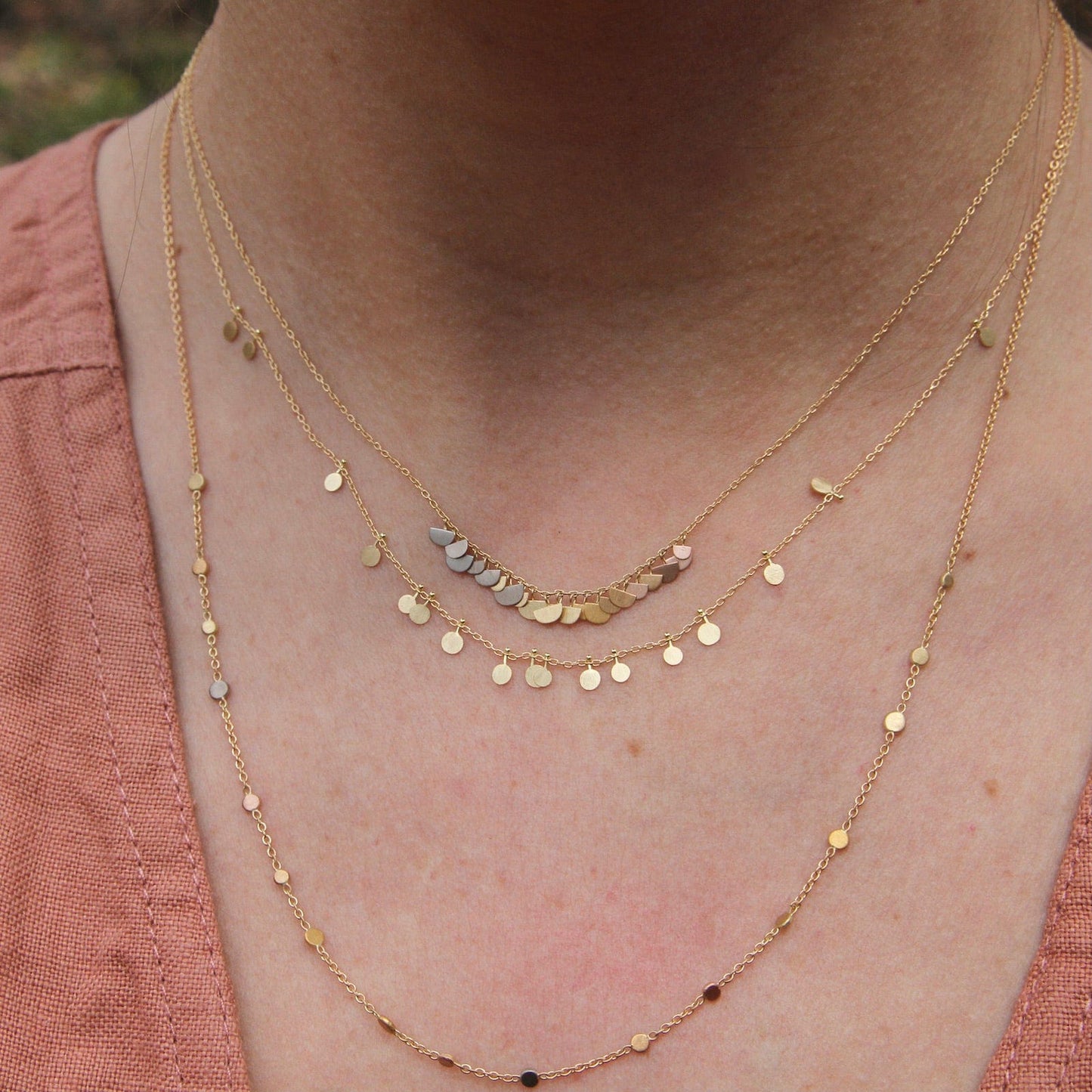 NKL-18K Yellow Gold & Rainbow Gold Scattered Rainbow Dots Necklace