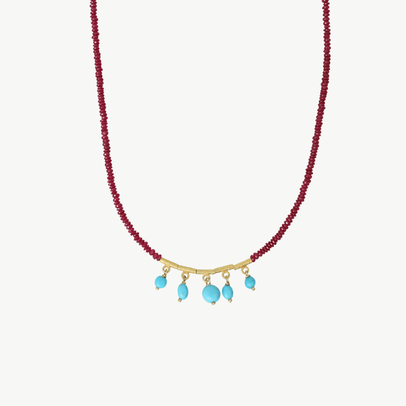 NKL-20K Ruby Beaded Necklace with Turquoise Fringe