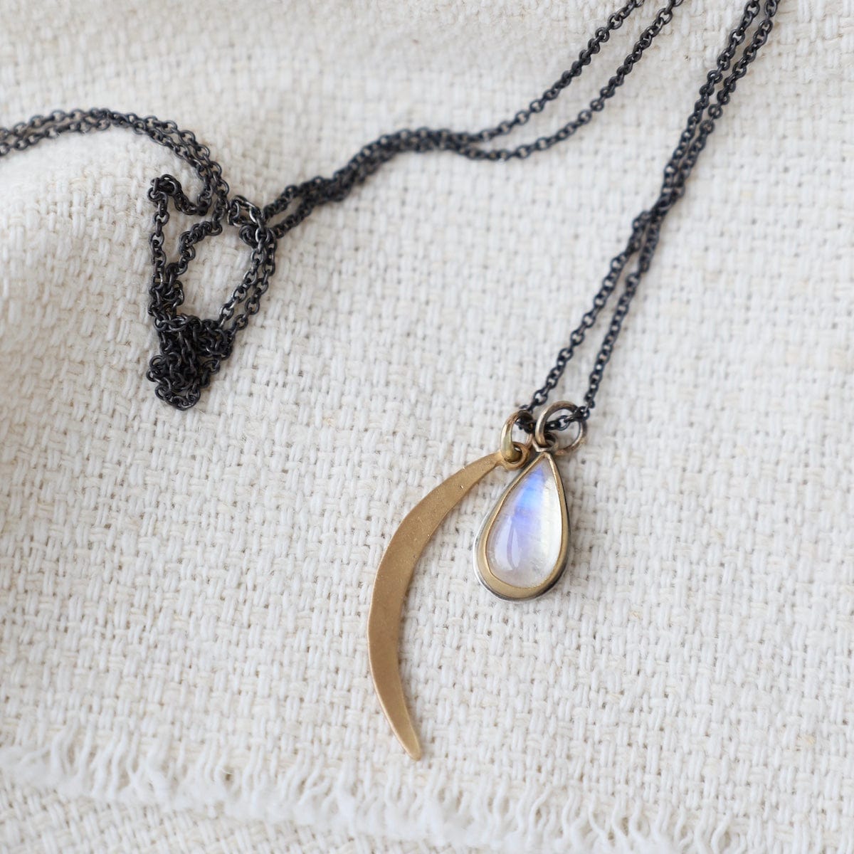 22k Bezel Set Moonstone & Crescent Moon Necklace – Dandelion Jewelry