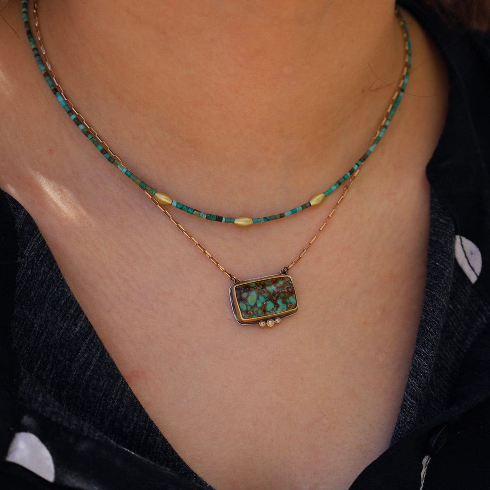 
                  
                    NKL-22K Bezel Set Horizontal Turquoise with Diamonds Necklace
                  
                