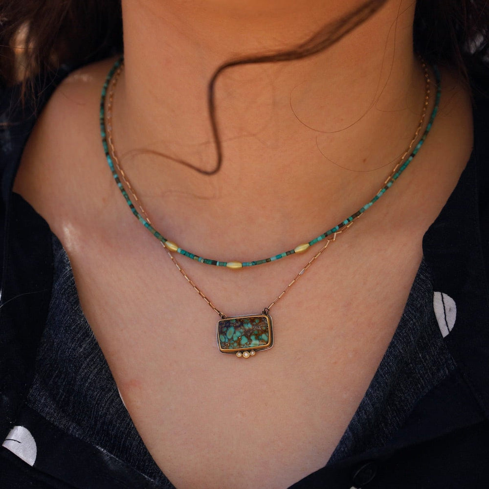 NKL-22K Bezel Set Horizontal Turquoise with Diamonds Necklace