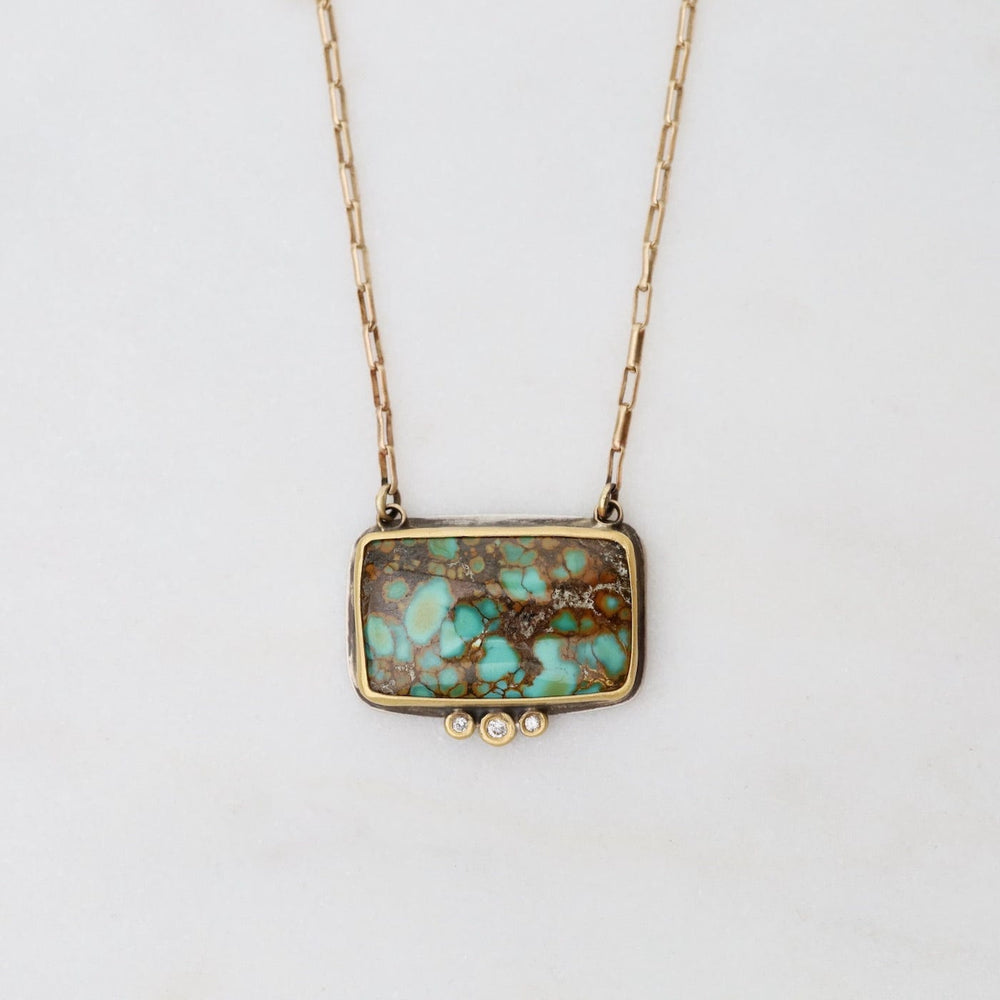 NKL-22K Bezel Set Horizontal Turquoise with Diamonds Necklace