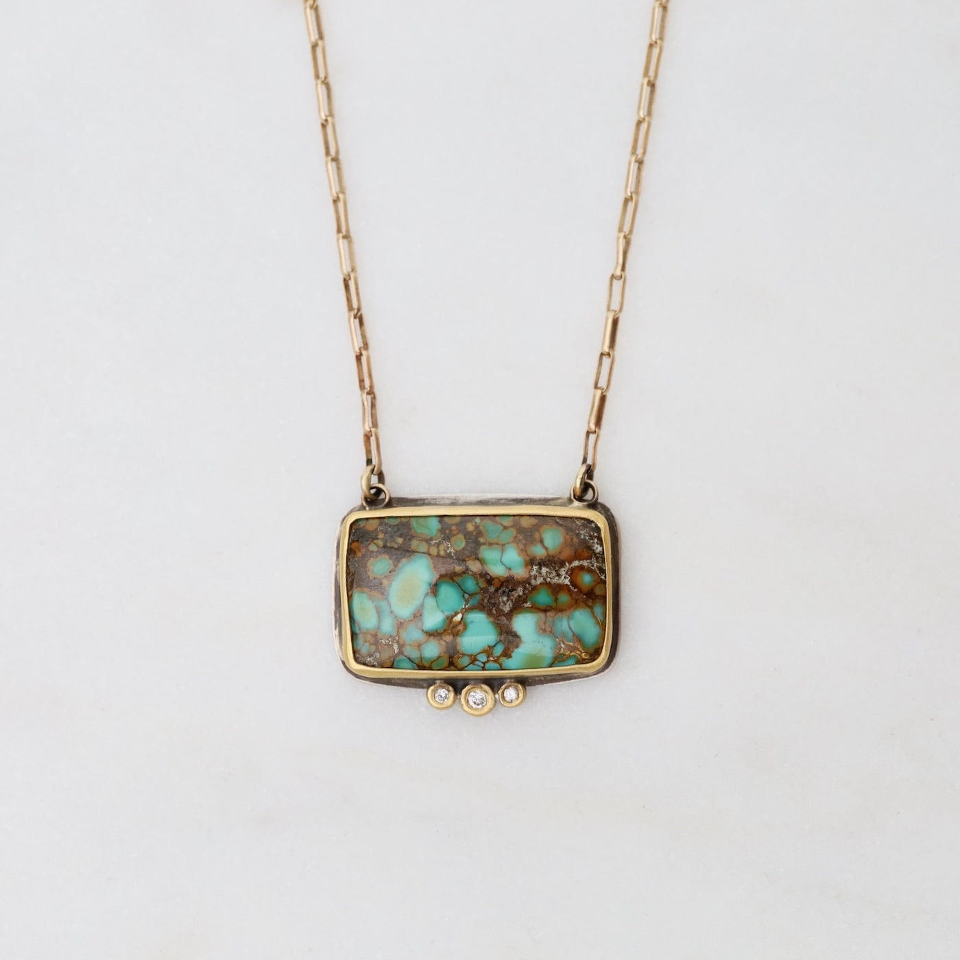 NKL-22K Bezel Set Horizontal Turquoise with Diamonds Necklace