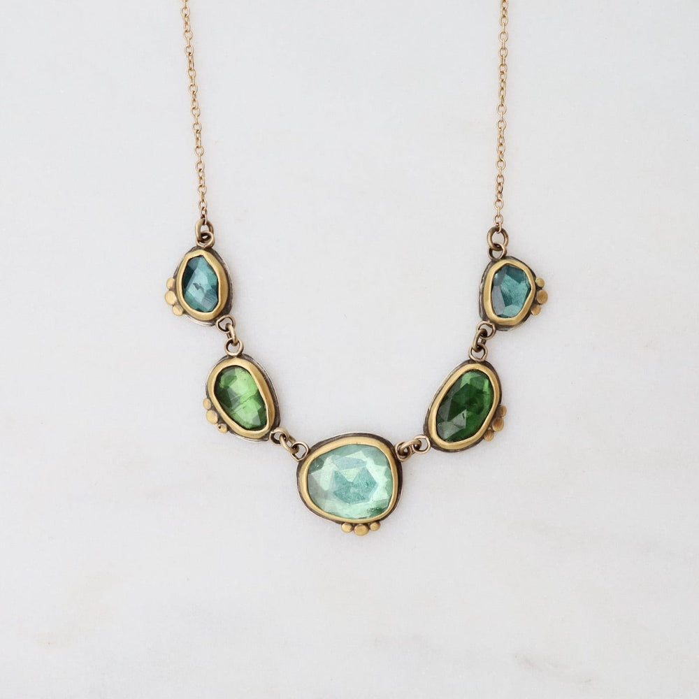 
                      
                        NKL-22K Bezel Set Multi Green Tourmaline Necklace
                      
                    