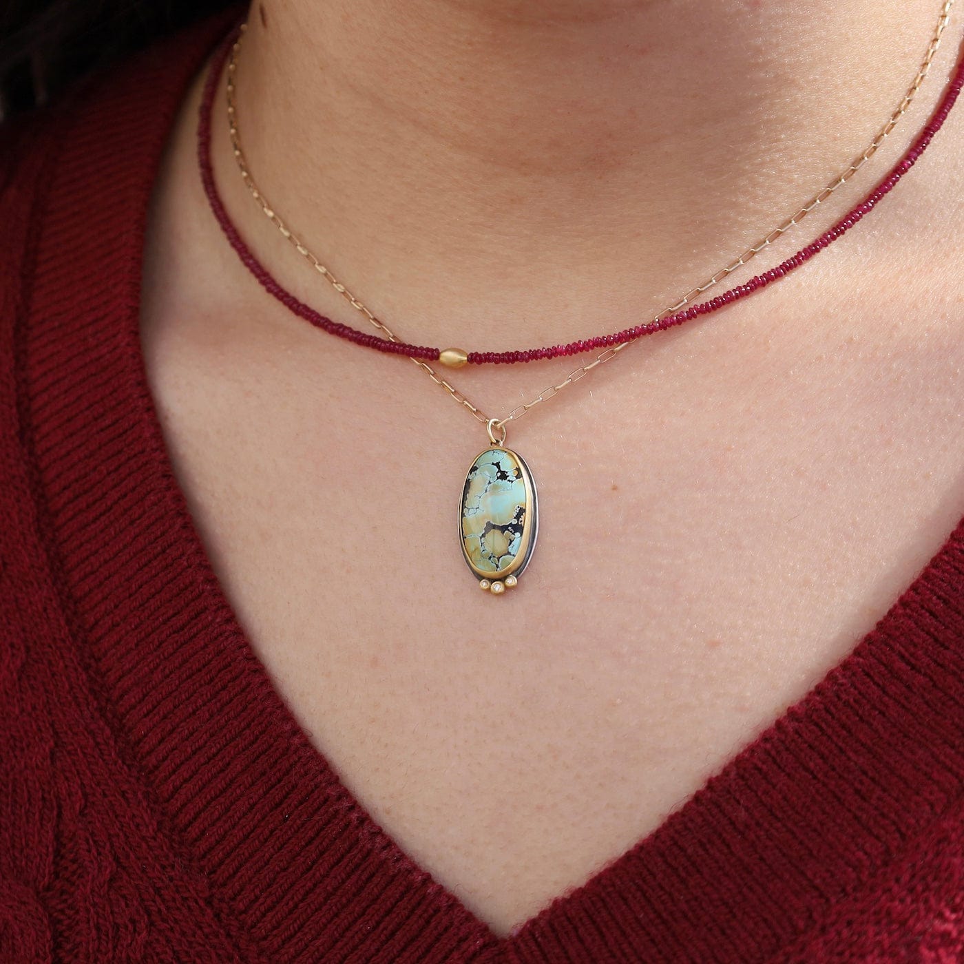 NKL-22K Diamond Trio Oval Turquoise Necklace