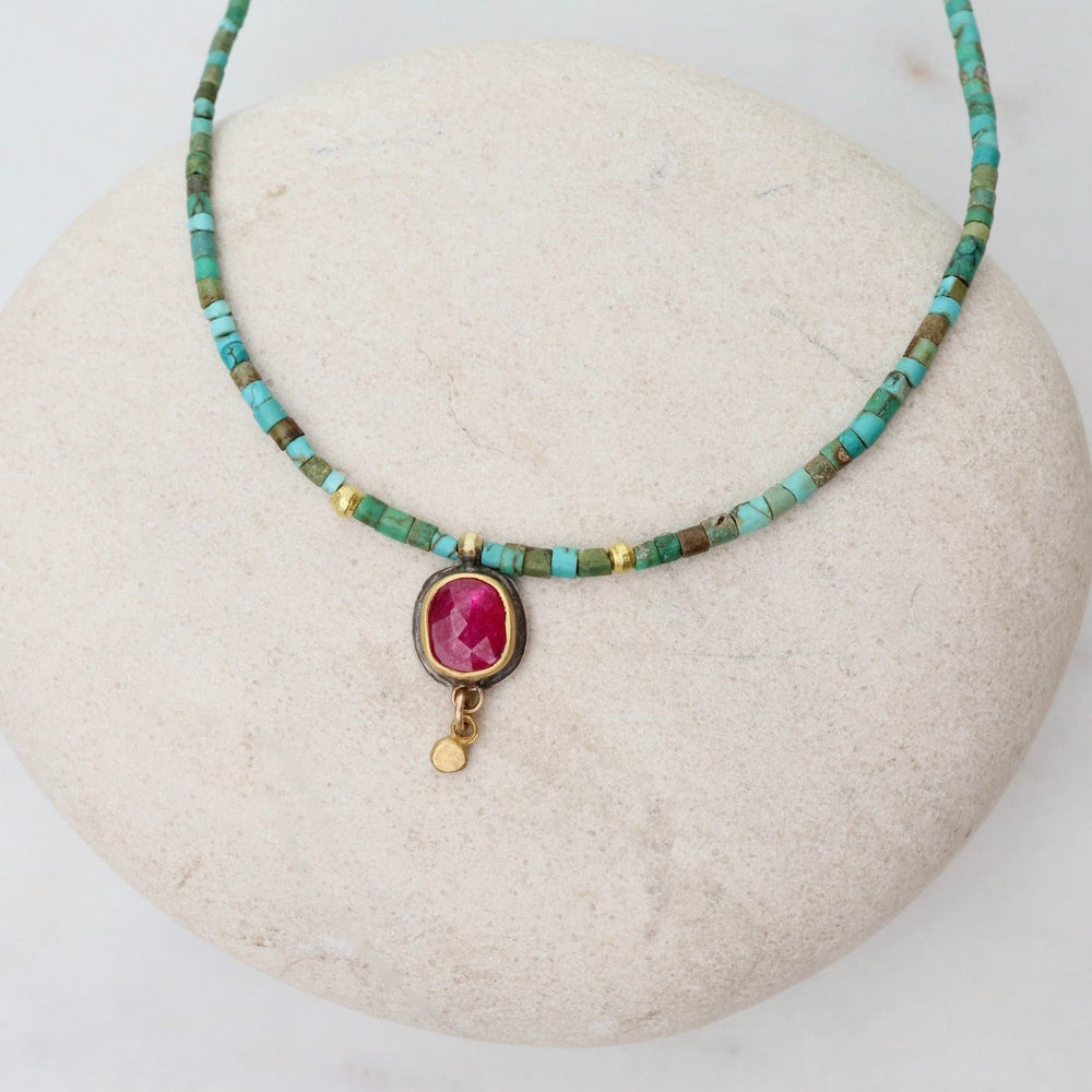 
                  
                    NKL-22K Ruby Teardrop and Turquoise Beaded Necklace
                  
                