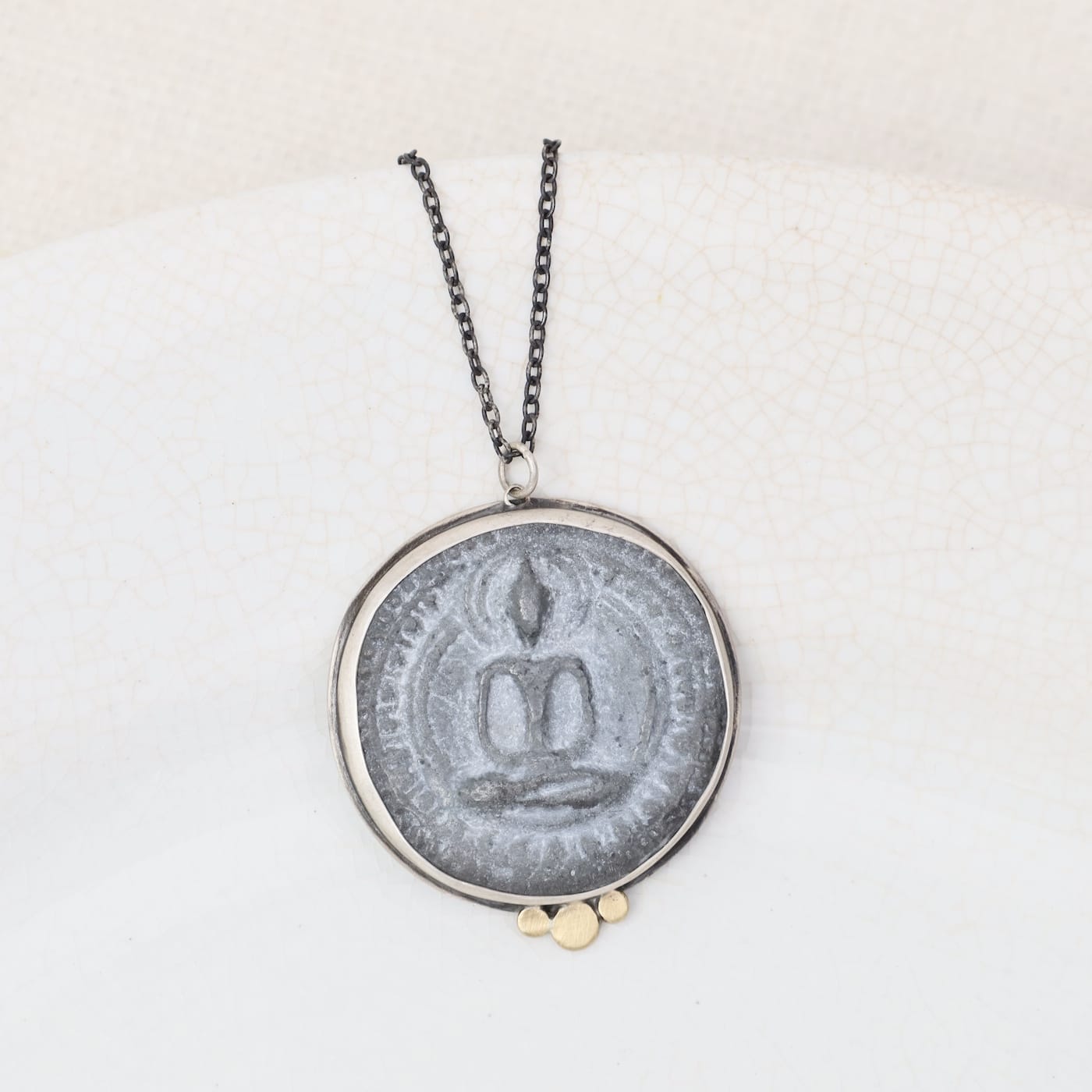NKL-22K Thai Buddha Amulet Necklace with Three Gold Dots