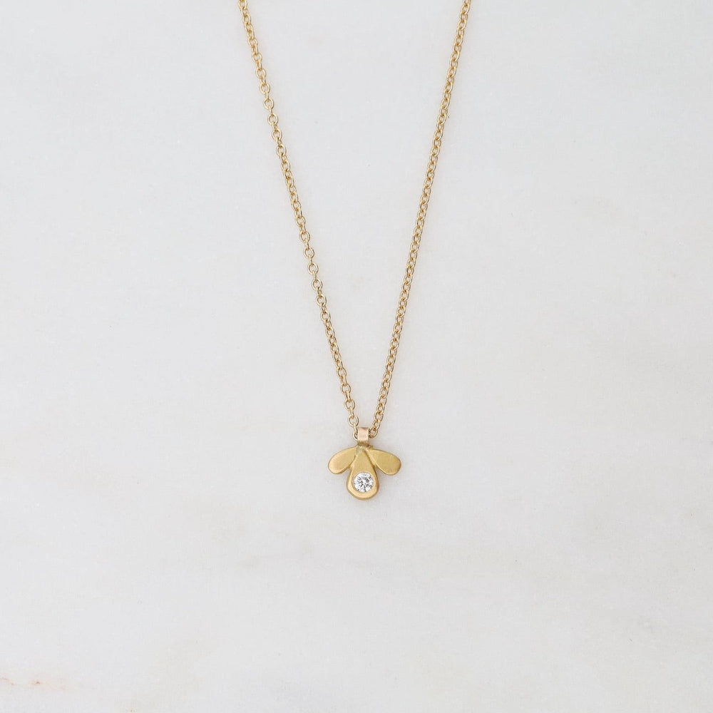 NKL-22K Tiny Gold Leaf Trio Necklace with Diamond