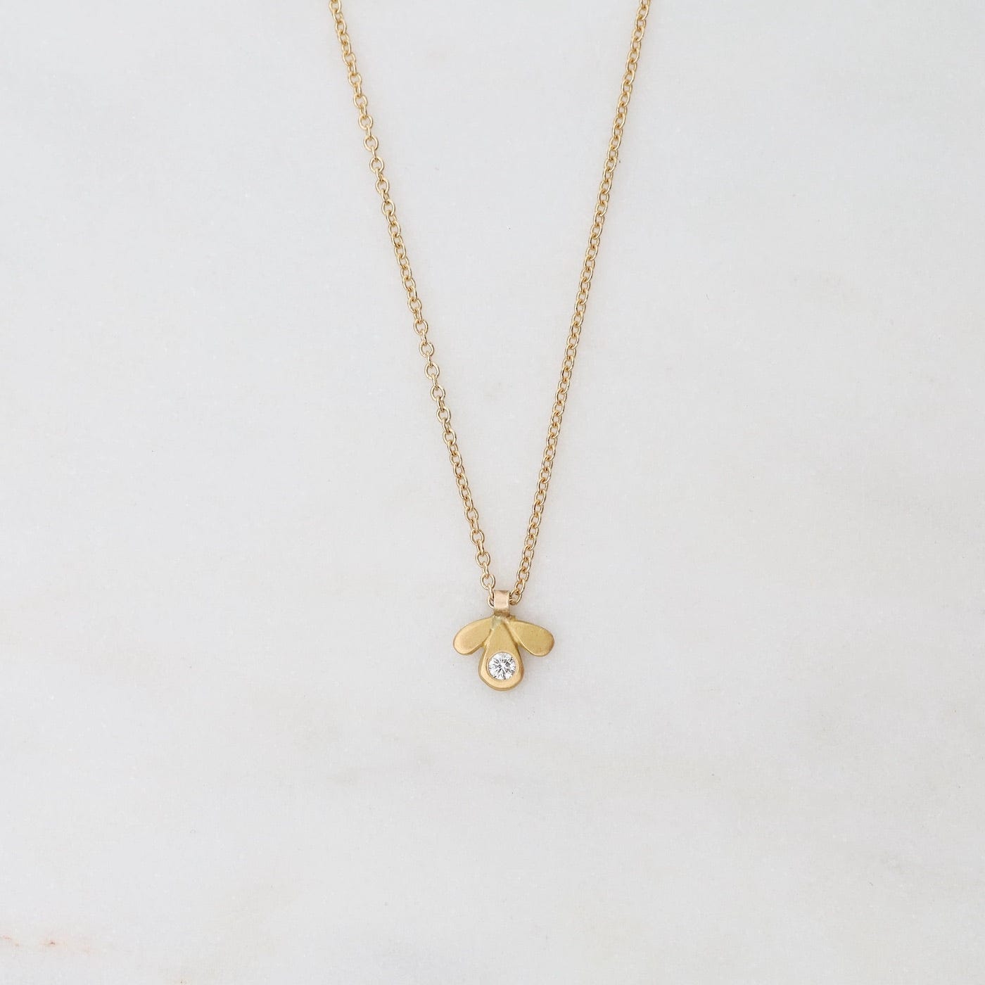 NKL-22K Tiny Gold Leaf Trio Necklace with Diamond