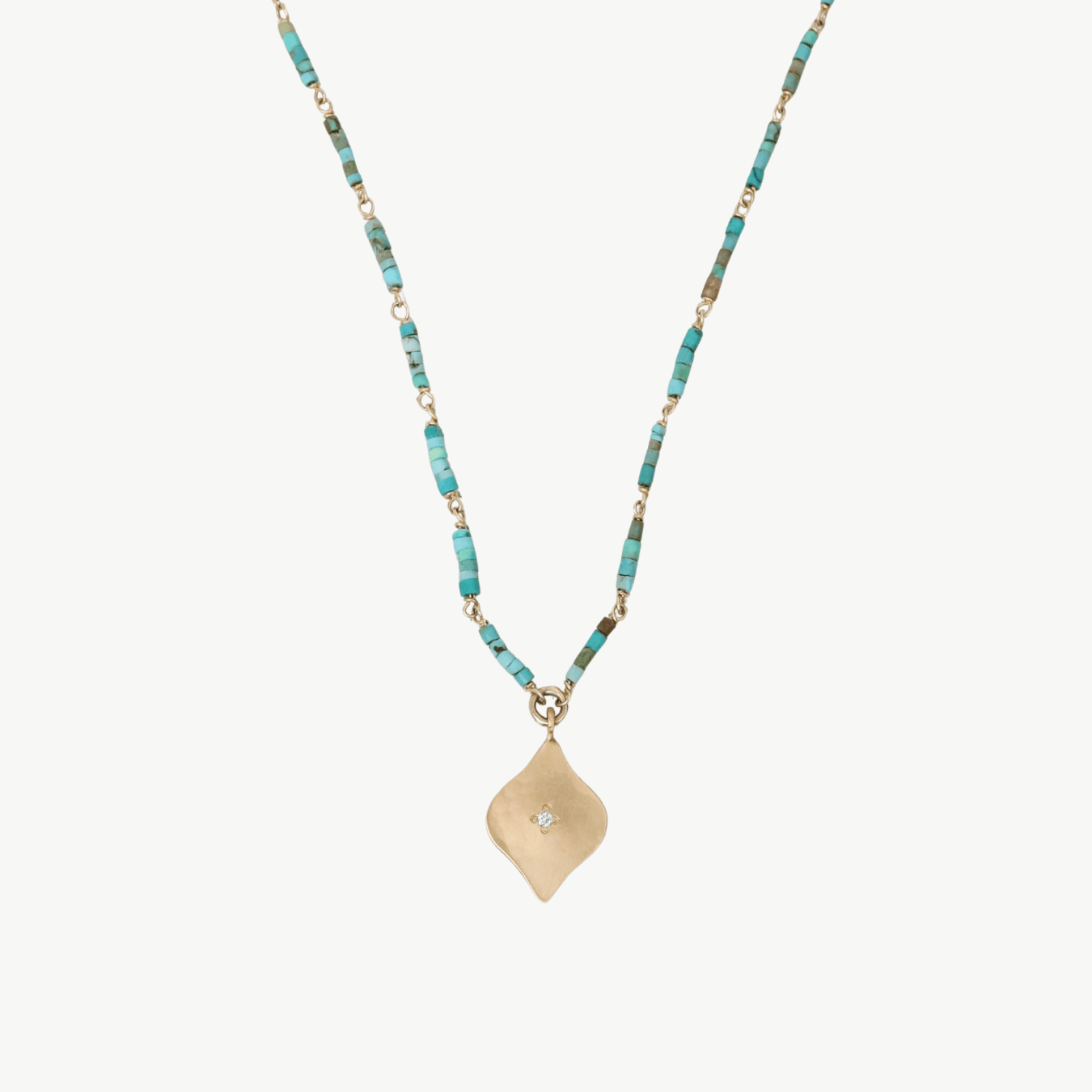 NKL-22K Turquoise Bead Necklace with 22k Diamond Charm