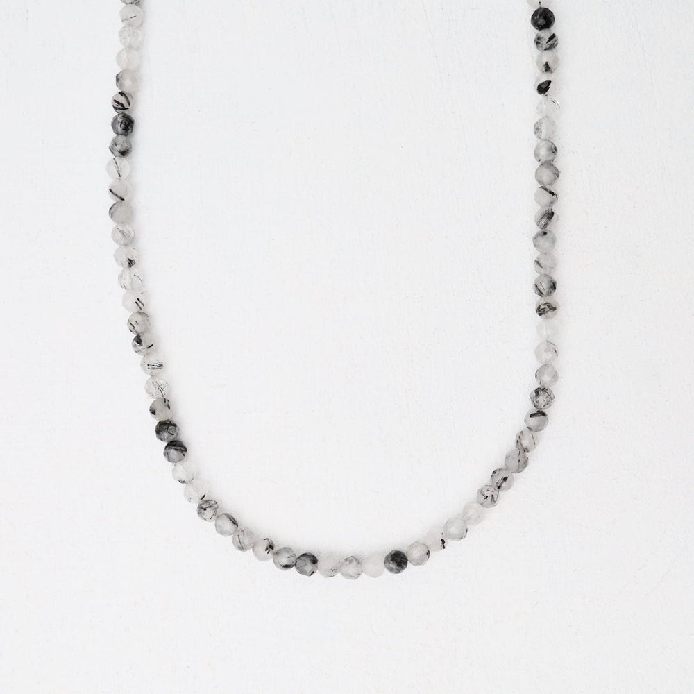 NKL 2mm Simple Stone Necklace 18" -  Black Rutile