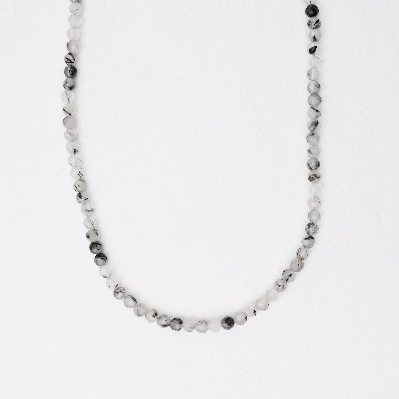 NKL 2mm Simple Stone Necklace 18" -  Black Rutile