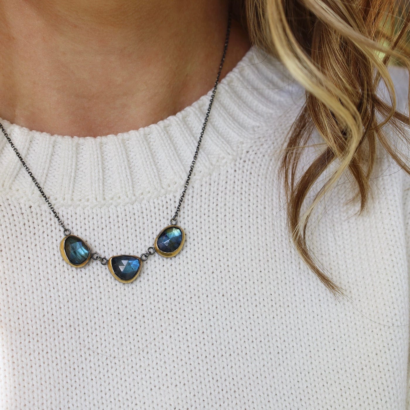 NKL 3 Crescent Rim Necklace with Labradorite