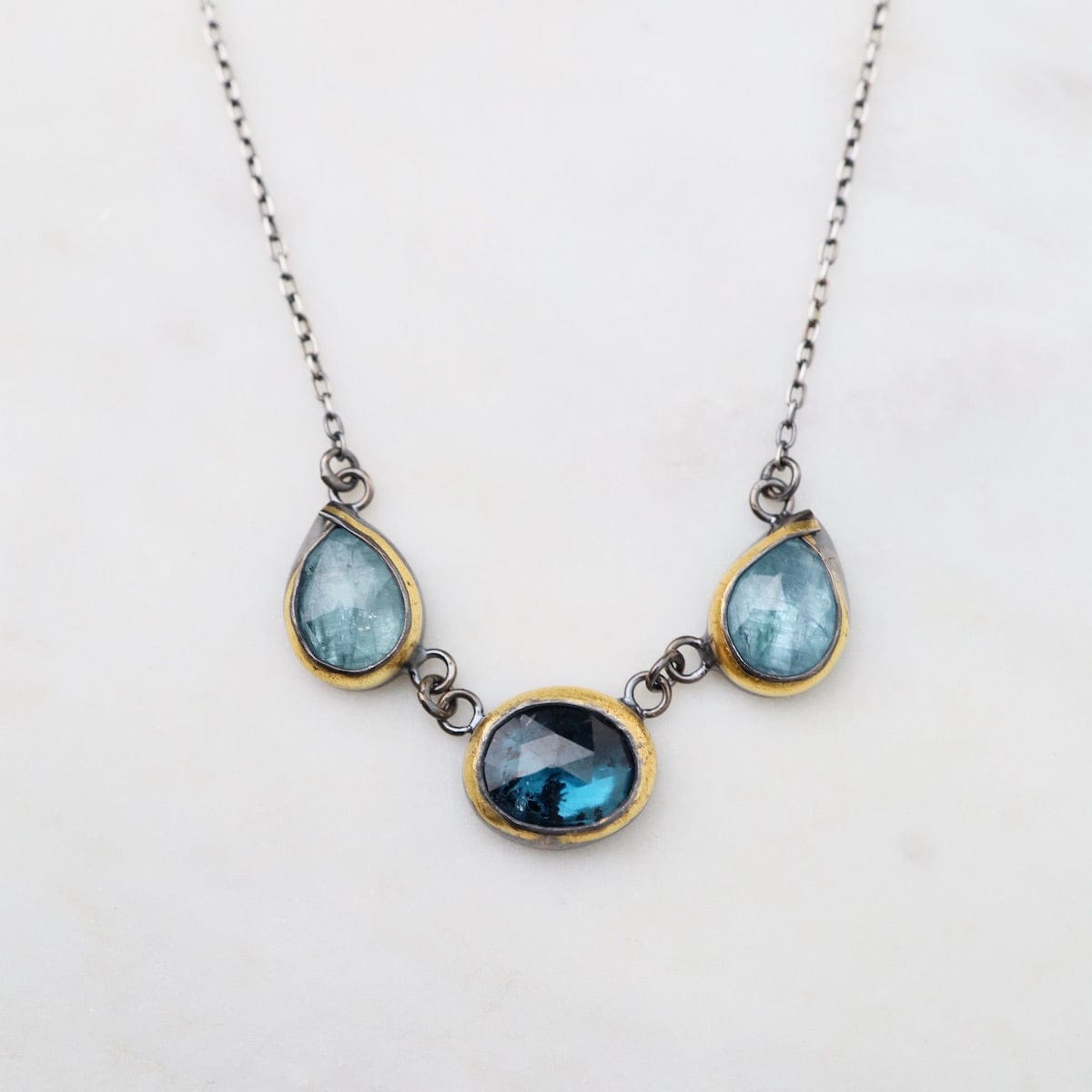 NKL 3 Crescent Rim Necklace with Teal Kyanite & Aquama