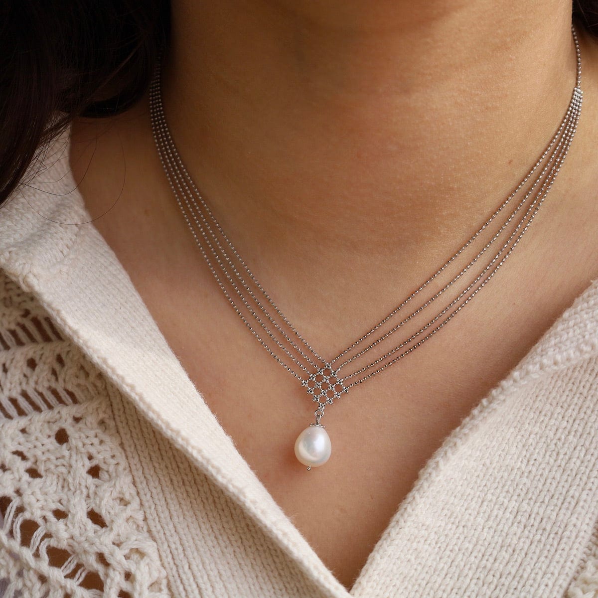 NKL 4 Strand Draped & Diamond with Pearl Necklace