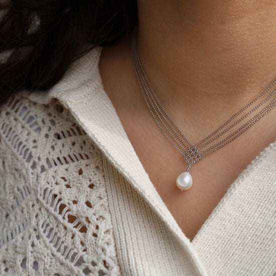 NKL 4 Strand Draped & Diamond with Pearl Necklace