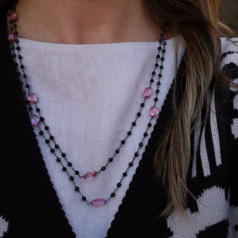 
                  
                    NKL 42" Oxidized Silver Pink Quartz Bead Chain Necklac
                  
                