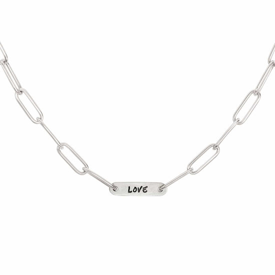 NKL 5.2mm Silver Love Flat Bar Chain Necklace