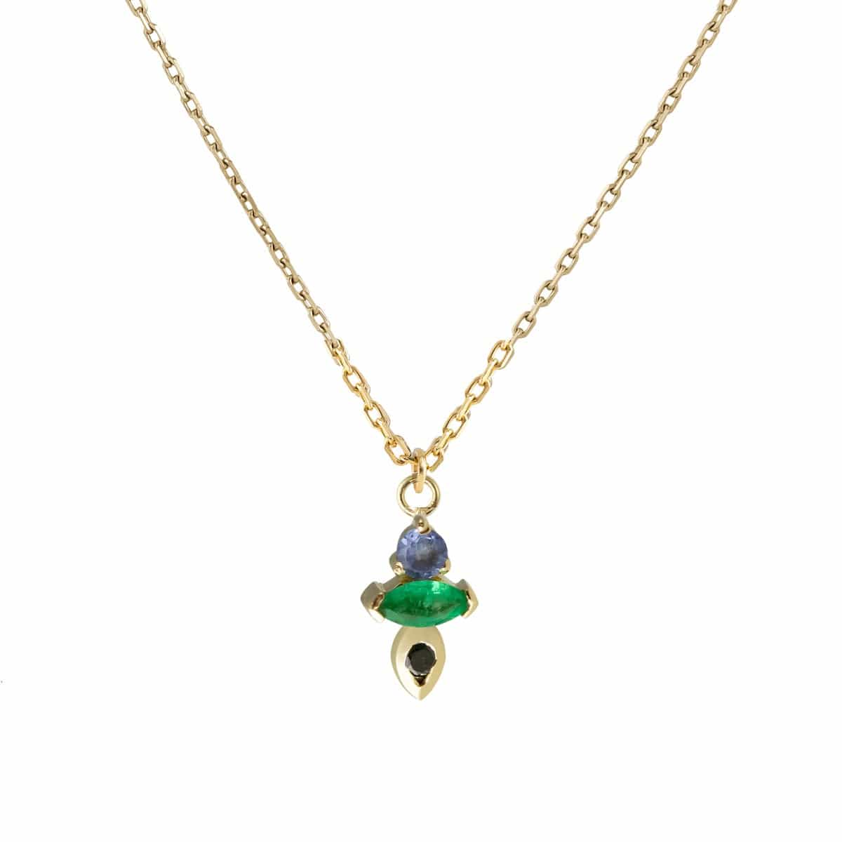 9k Yellow Gold 6PM Pendant Emerald Black Diamond Tanzanite