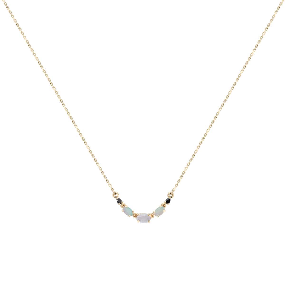 NKL-9K 9k Yellow Gold Multi Gemstone Claw Set Necklace -