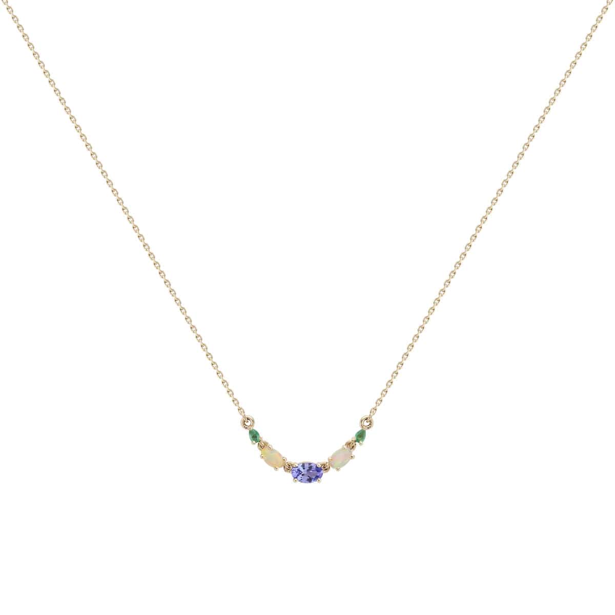 NKL-9K 9k Yellow Gold Multi Gemstone Claw Set Necklace -