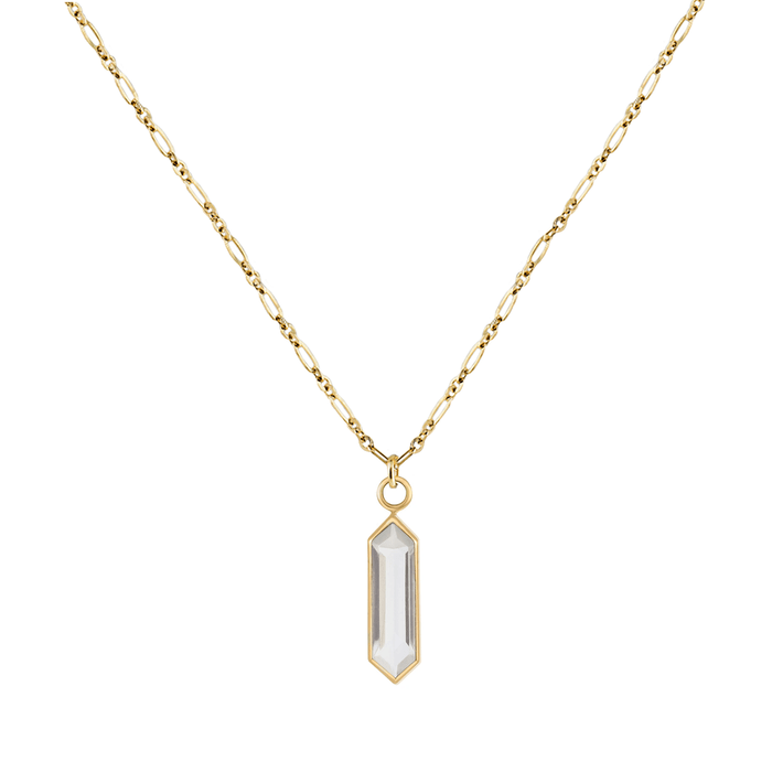 NKL-9K Crystal Hexa Plaque on Roma Adjustable Chain Necklace