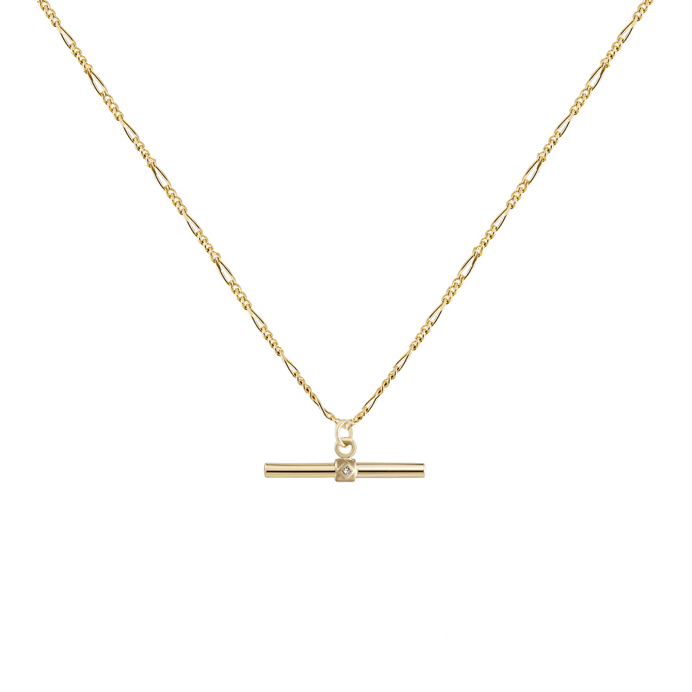 NKL-9K London Heavy Chain with Long Diamond T Bar Necklace