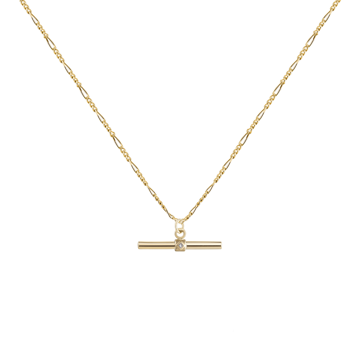 NKL-9K London Heavy Chain with Long Diamond T Bar Necklace