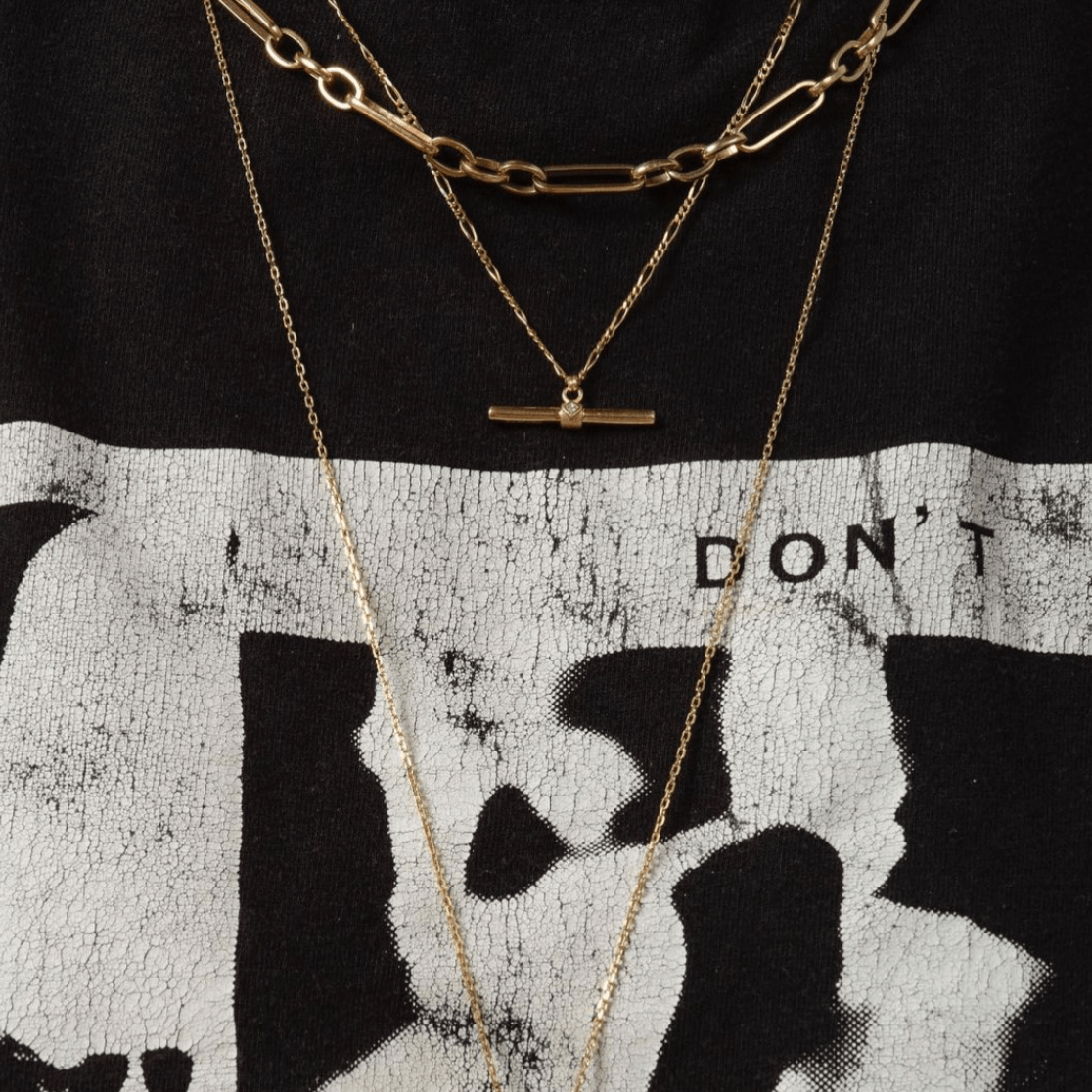 NKL-9K London Heavy Chain with Long Diamond T Bar Necklace