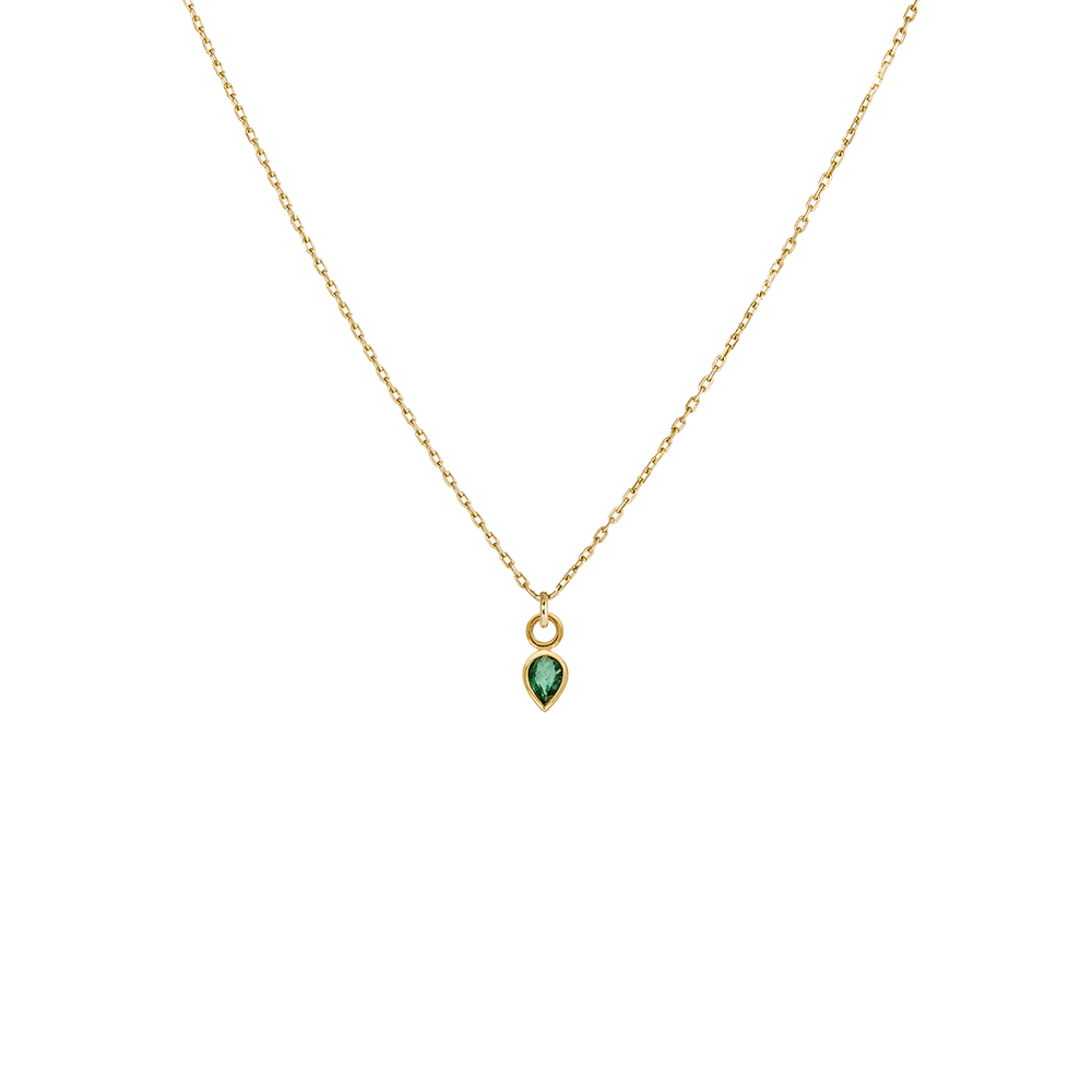 NKL-9K Pear Cut Emerald Pendant Necklace