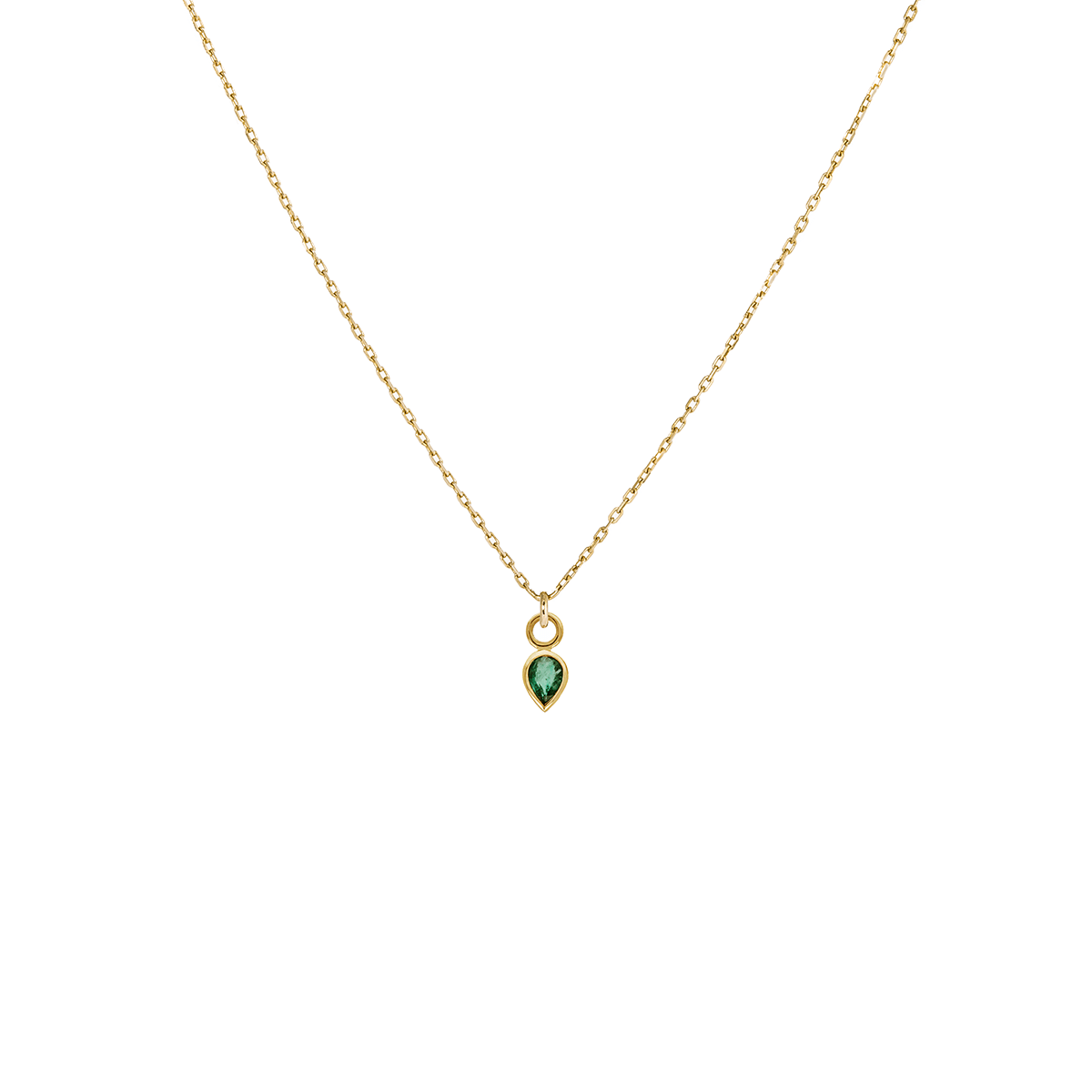 NKL-9K Pear Cut Emerald Pendant Necklace