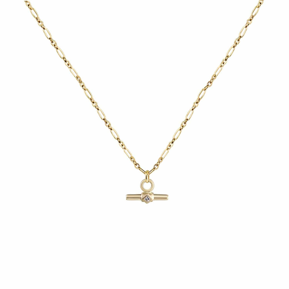 NKL-9K Roma Adjustable Chain Necklace + Diamond Short T Bar Plaque