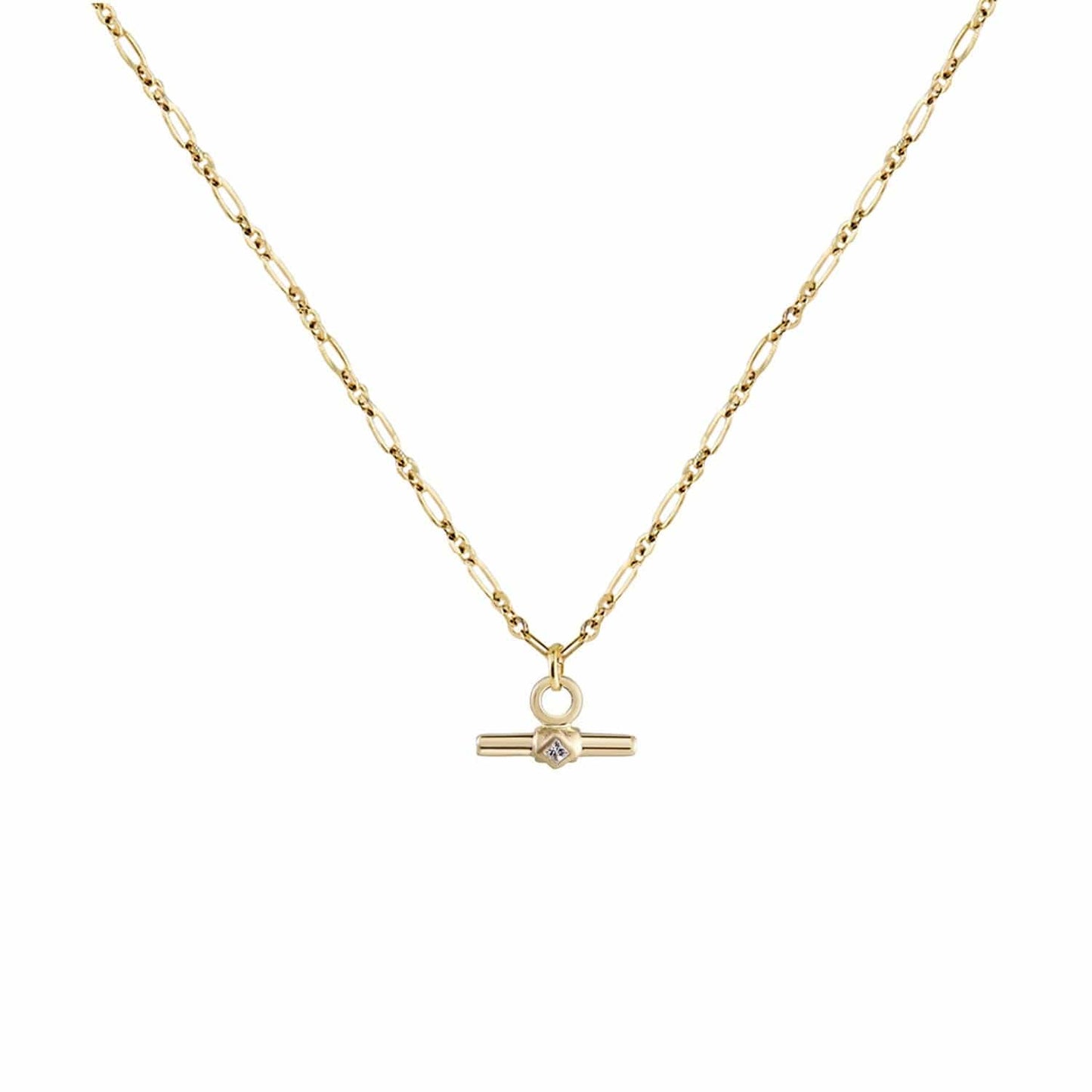 NKL-9K Roma Adjustable Chain Necklace + Diamond Short T Bar Plaque