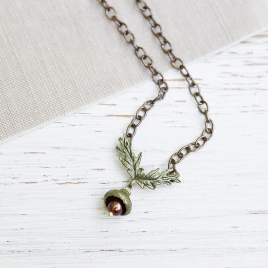 NKL Acorn Chain Necklace with Pearl