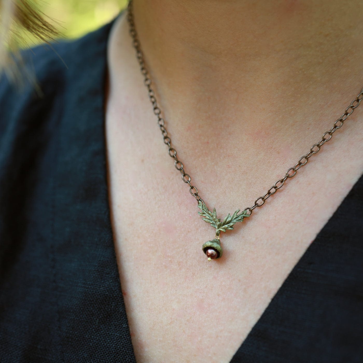 NKL Acorn Chain Necklace with Pearl