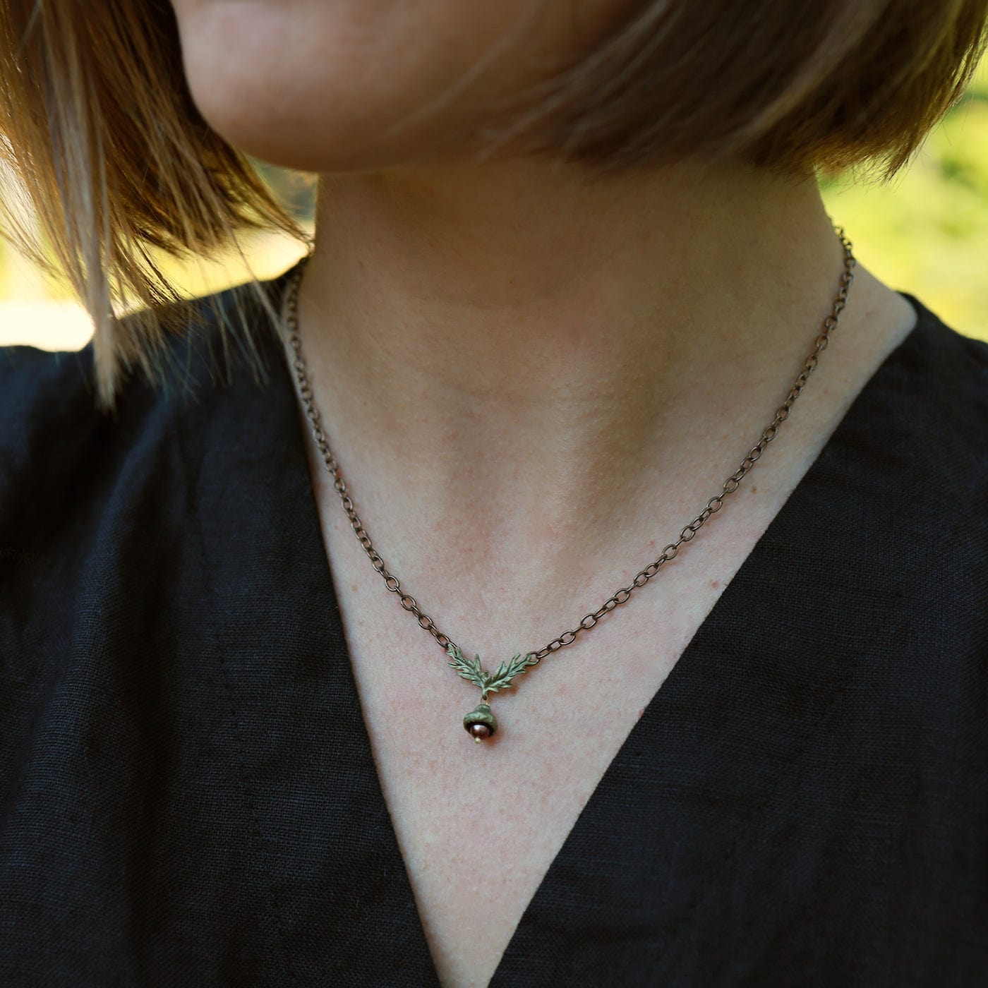NKL Acorn Chain Necklace with Pearl