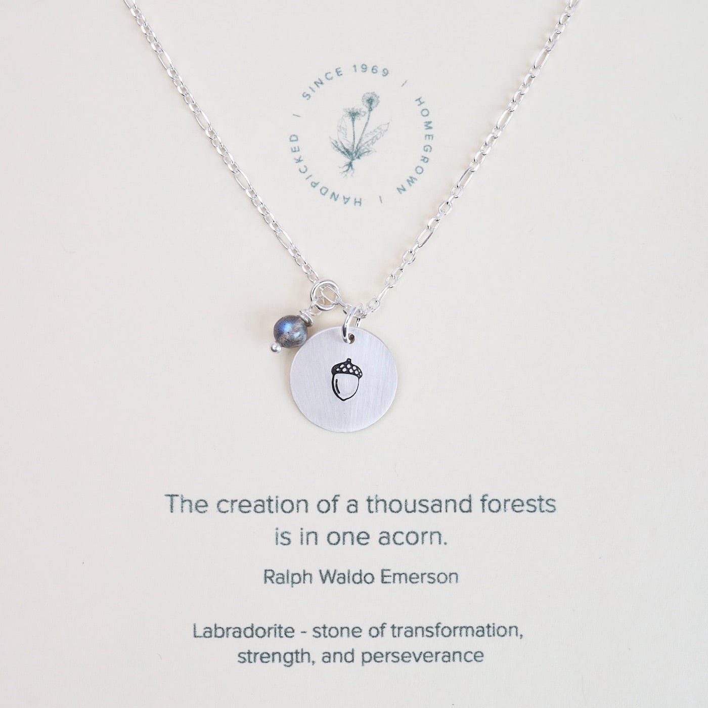 NKL Acorn Charm Necklace with Emerson Quote