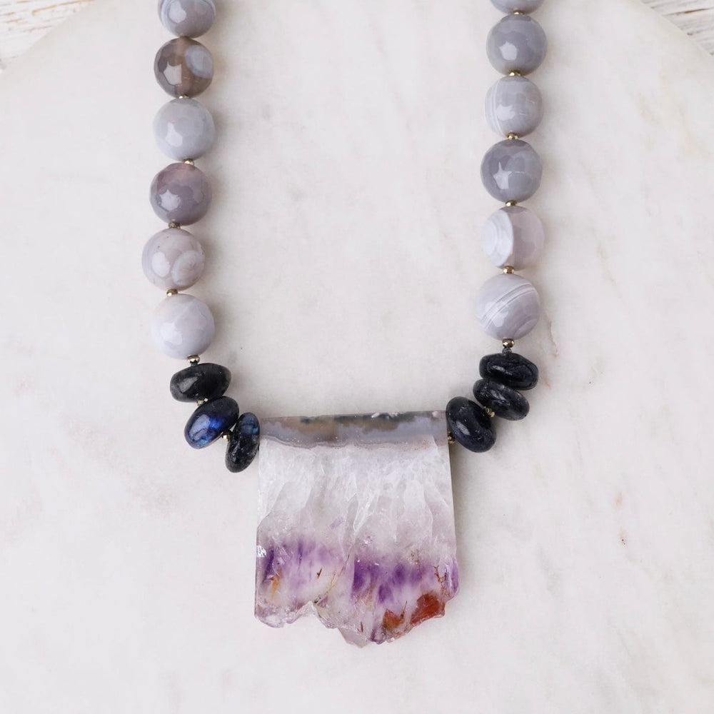 
                      
                        NKL Agate and Black Opal with Amethyst Pendant
                      
                    