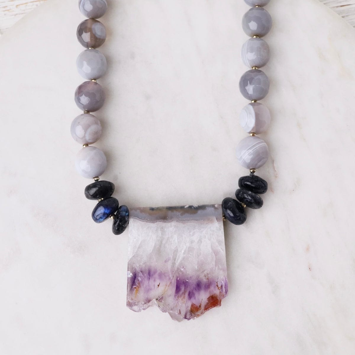 NKL Agate and Black Opal with Amethyst Pendant