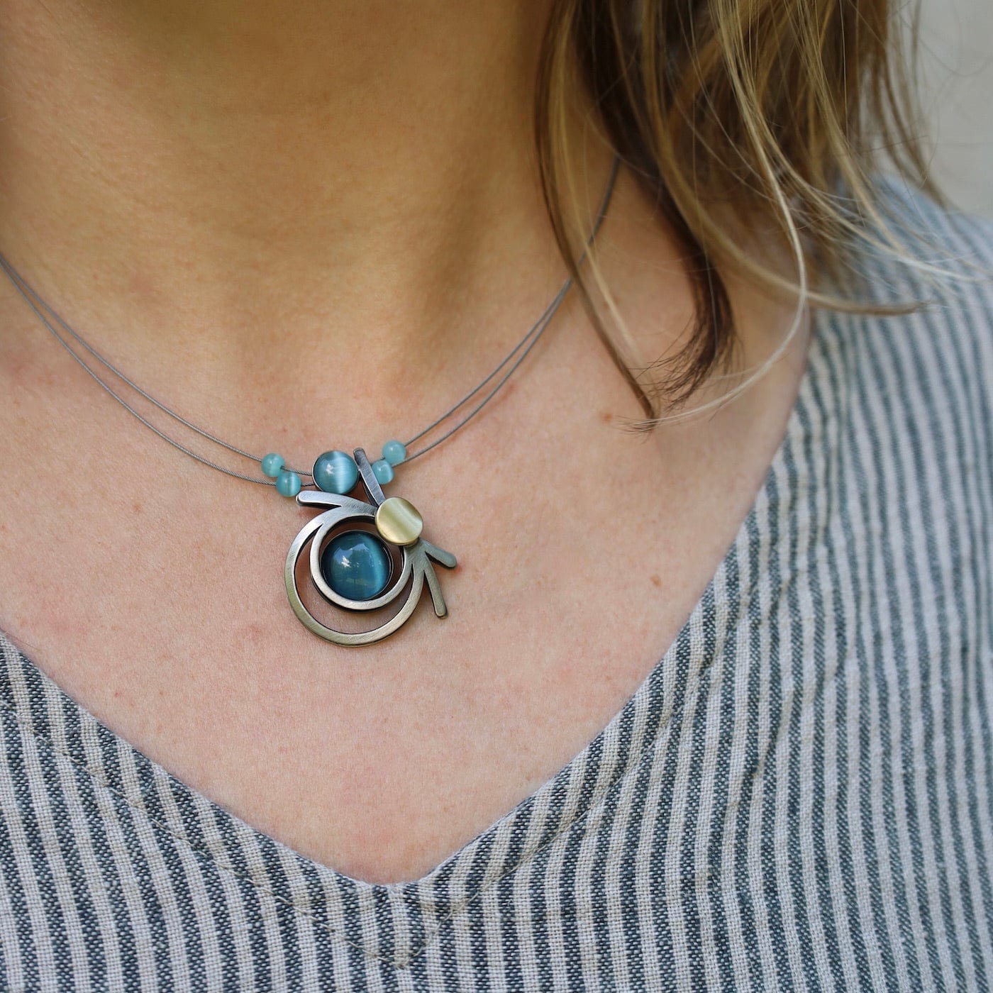 NKL-ALUM Aluminum Necklace with Brass and Turquoise Acrylic