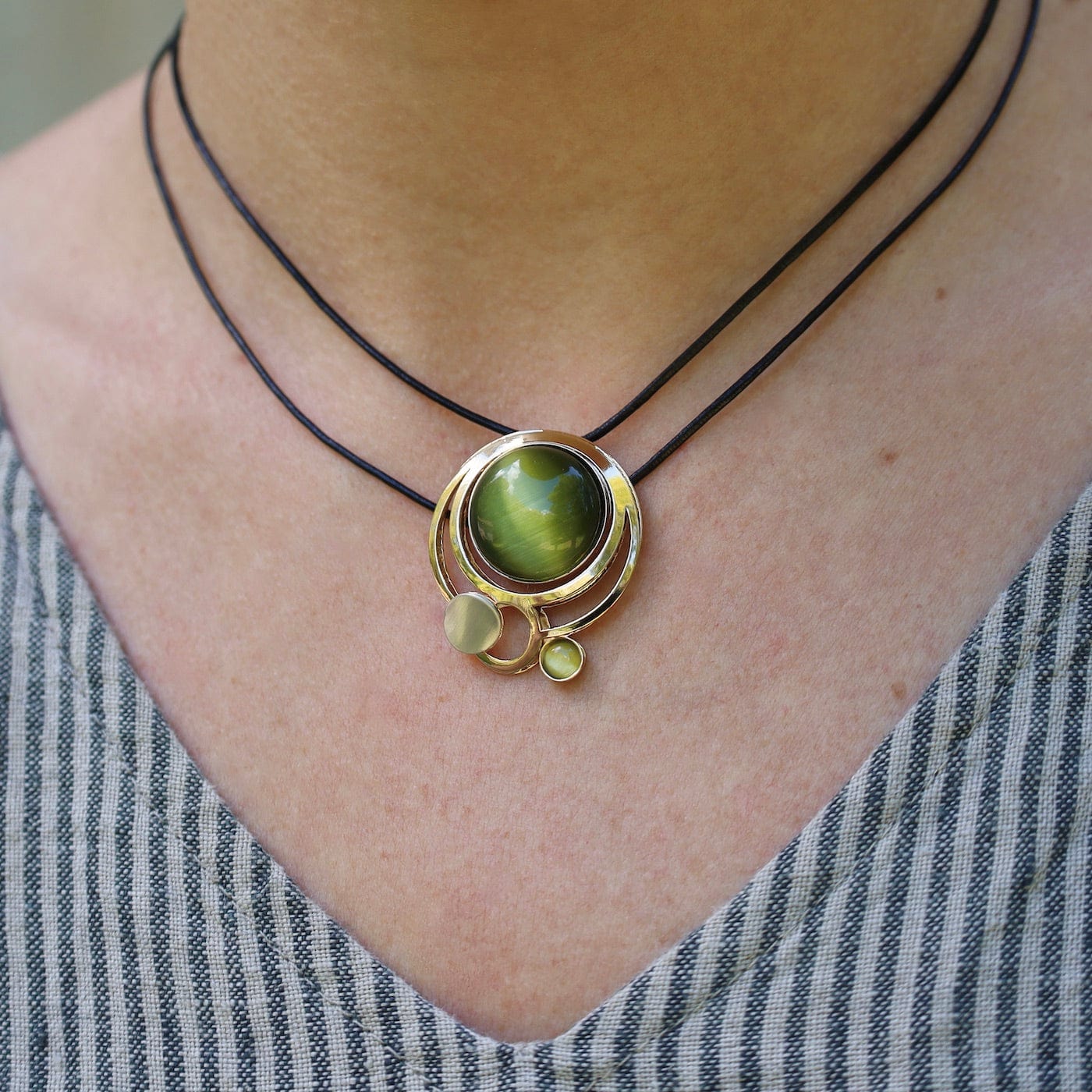 NKL-ALUM Brass Pendant with Aluminum and Green Acrylic Necklace